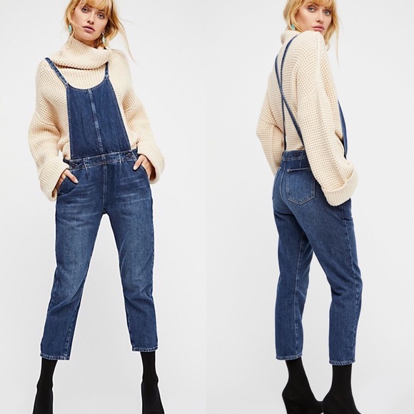 Free People Denim - Free People Pleated Slim Denim Overalls